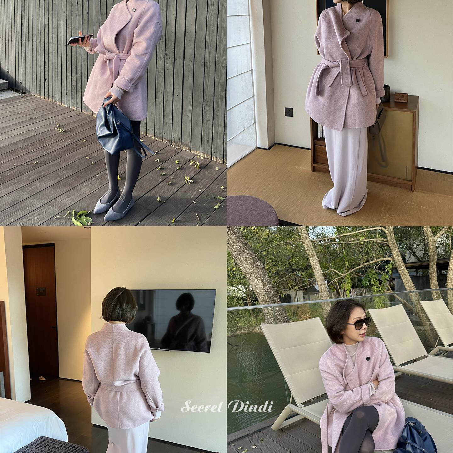 25120809薰衣草 浅紫双面羊绒中长外套大衣 均