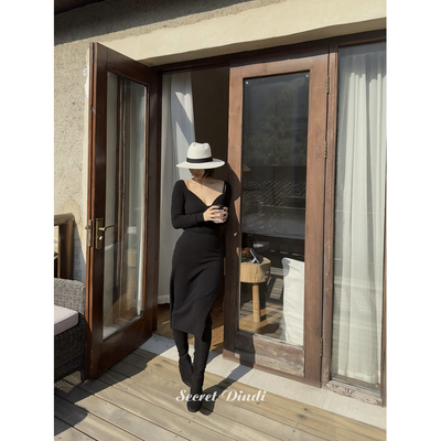 SECRET DINDI黑泽美惠气质款羊绒混纺针织连衣裙休闲修身百搭裙子