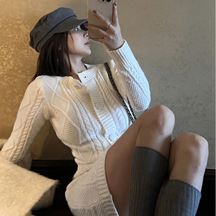 小香风菱格针织内搭修身 新款 显瘦毛衣连衣短裙女 2023秋冬季 DINDI