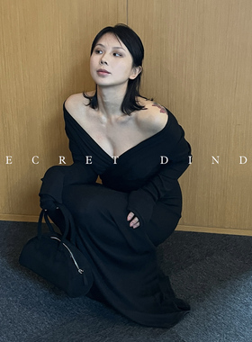 SECRET DINDI 淡颜裙 交错慵懒连衣裙女春季复古高腰显瘦气质长裙