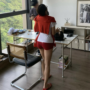 SECRET DINDI 日常原色红  红色休闲短裤女夏薄款紧身显瘦v腰热裤