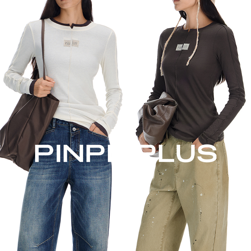 【昕怡粉丝专享】PINPINPLUS错位标长袖T圆领打底衫PABEC211017C