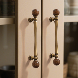 法式实木拉手黄铜中古风橱柜门衣柜鞋柜家具新中式抽屉长把手大全