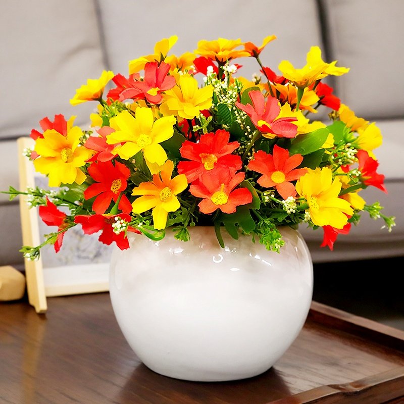 仿真花陶瓷套装摆件绢花干花花束雏菊假花装饰客厅家居绿植物盆栽