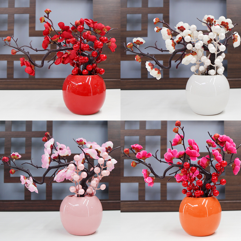 仿真花梅花造景盆景仿生花创意侘寂风中国风禅意陶瓷艺术花瓶摆件