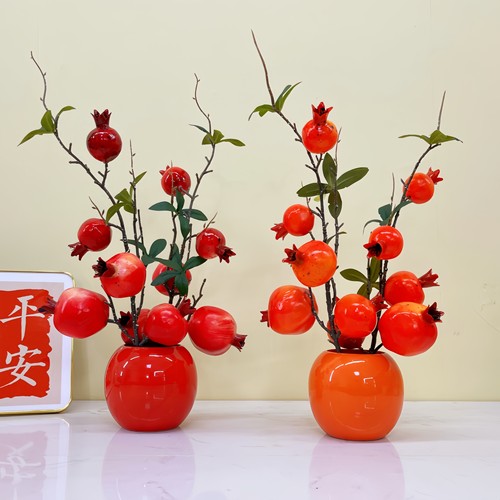 喜庆摆件石榴花仿真花假花石榴果树枝果实餐桌装饰吉祥果摆件摆设