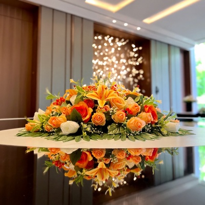 高端酒店包厢圆形转盘假花装饰花大圆桌中间摆件餐桌花摆花仿真花