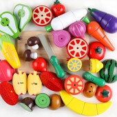 桶装 木制磁性蔬菜切切乐切水果玩具切切看男女孩子儿童过家家套装
