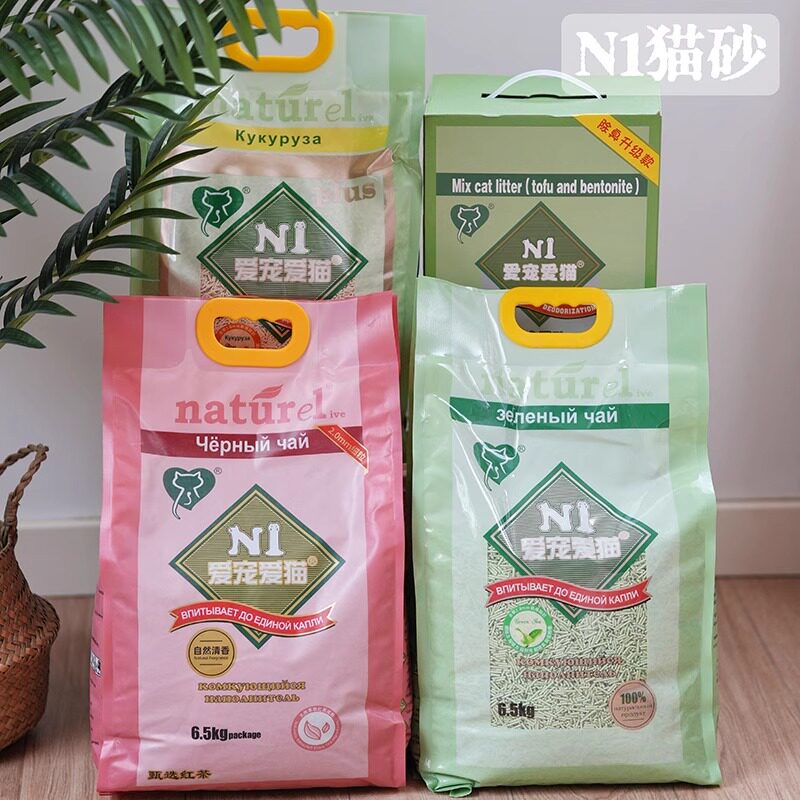 N1猫砂天然白玉米豆腐猫砂植物绿茶砂消臭结团吸水6.5kg