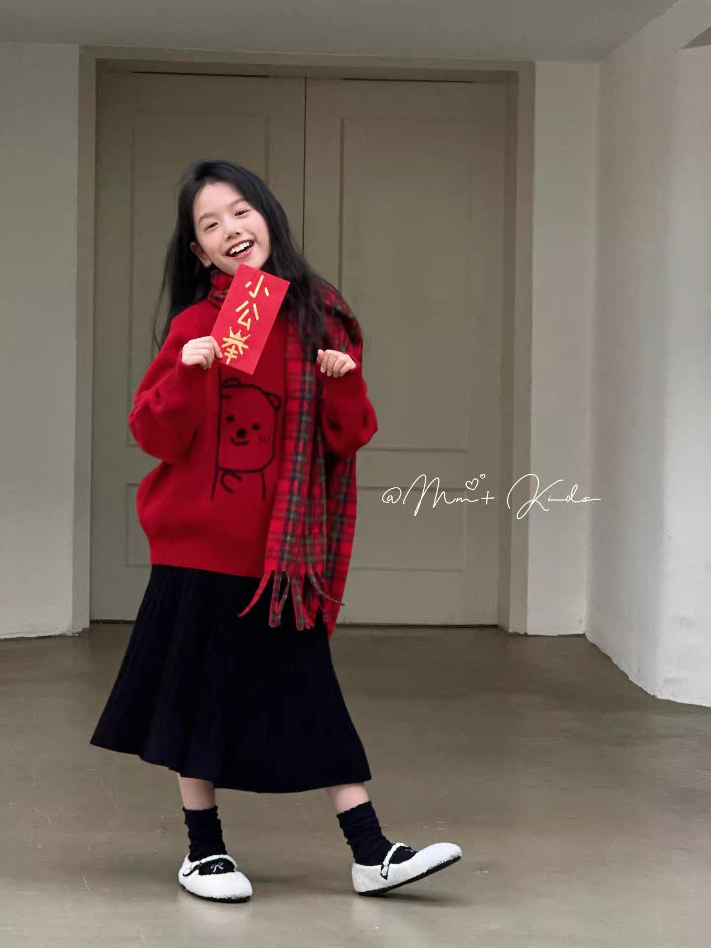 韩国波拉BORA童装2025冬新MM儿童可爱小熊羊绒衫男女童亲子羊绒衫