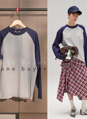 CAYLA 25秋冬 美式复古学院风 撞色拼接插肩长袖T恤