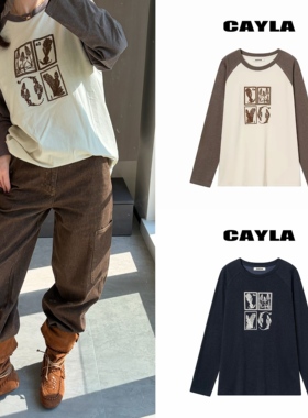CAYLA 26早春 新款莱塞尔亚麻花卉刺绣插肩长袖T恤 26SS014