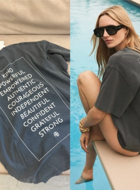 国内现货 AB 25早秋新品 设计师品牌 复古英文印花水洗黑短袖T恤