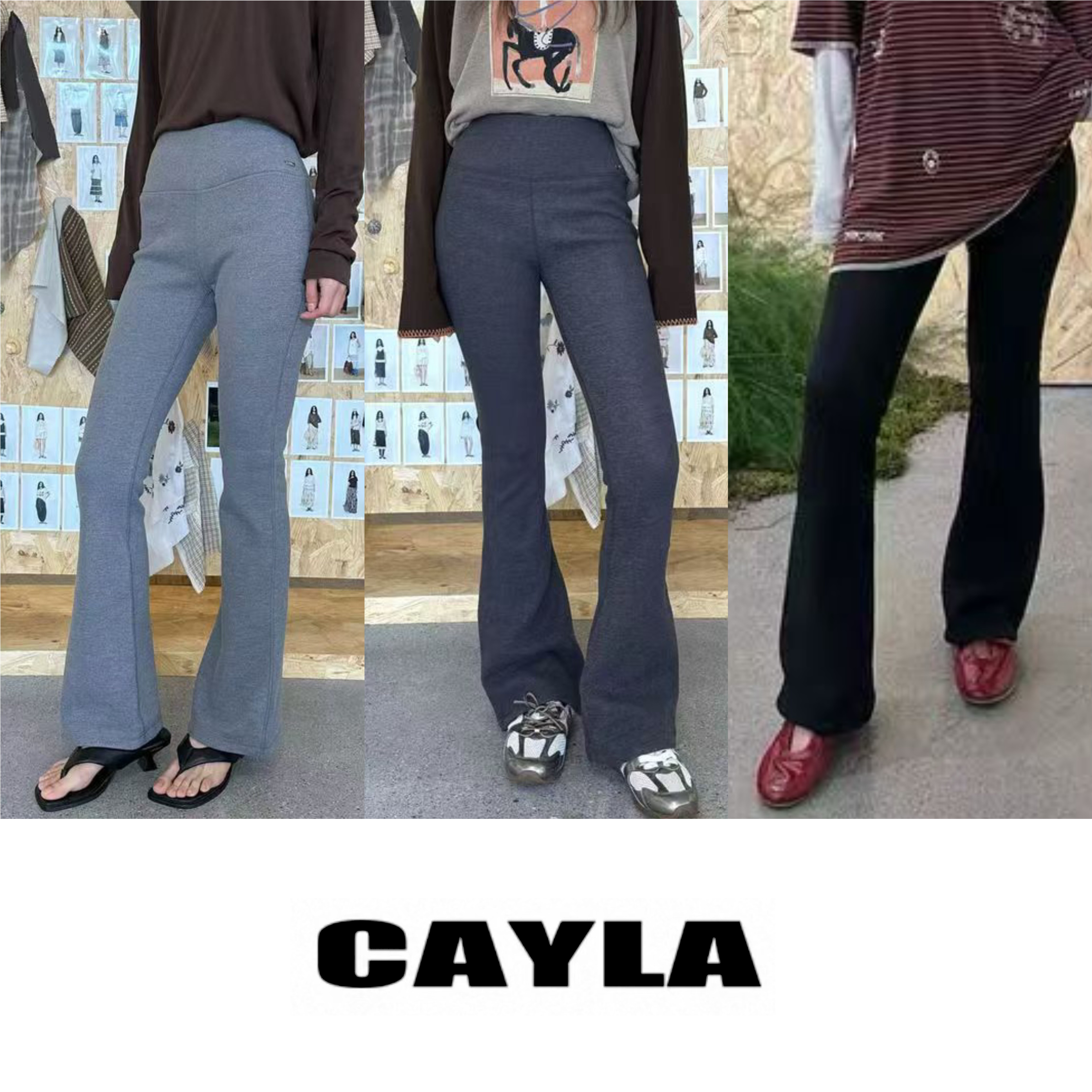 CAYLA 25秋冬 加厚德绒休闲打底裤喇叭裤腿精裤 26SS180