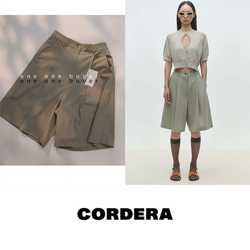 Cordera25SS绿色休闲褶皱短裤