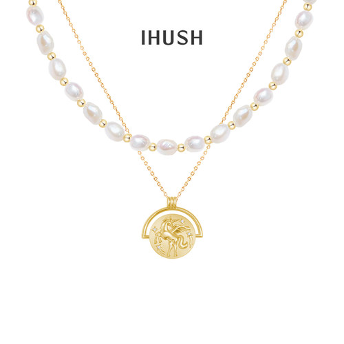 双层独角兽轻奢时尚项链女ihush