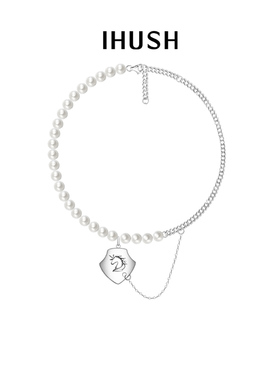 ihush俏物悄语暗夜NOX独角兽盾牌拼接项链女毛衣链轻奢情人节礼物
