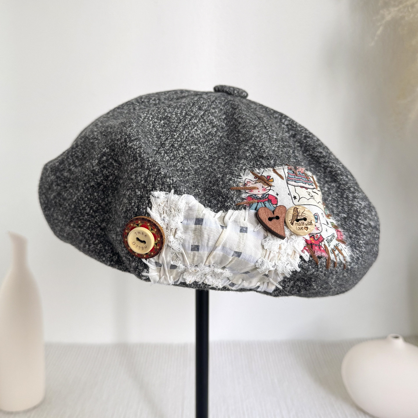 日系复古纽扣贴布贝雷帽女秋冬文艺显脸小画家帽加大版型蓓蕾帽潮,服饰配件/皮带/帽子/围巾,帽子,淘宝优惠券,粉丝福利购,淘宝优惠卷