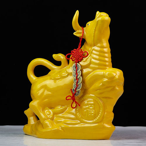 唐三彩陶瓷牛手工摆件
