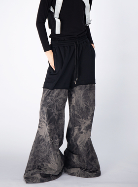 DMENSION  23AW针织拼接扎染牛仔撞色阔腿喇叭裤拖地裤宽松小众潮