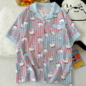 学生家居服两件套少女款 条纹小鸭短袖 三件套亲肤柔软简约气质时尚