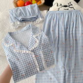 三件套薄款 韩系小碎花高级感气质甜美时尚 格子荷叶花边高颜值短袖