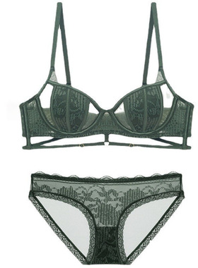 法式性感蕾丝内衣女兔耳朵薄棉软钢圈聚拢大胸显小大码文胸套装女