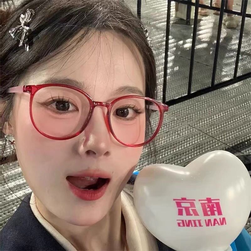 圆形大红色眼镜超轻复古小框网红素颜平光镜学生时尚潮流近视度数