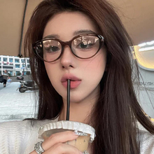 猫眼美式咖眼镜近视女可配度数素颜神器早八平光装饰眼睛框架潮男