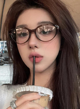 猫眼美式咖眼镜近视女可配度数素颜神器早八平光装饰眼睛框架潮男