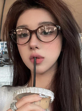 猫眼美式咖眼镜近视女可配度数素颜神器早八平光装饰眼睛框架潮男