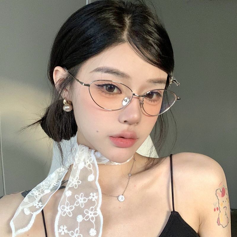 复古金属猫眼纯欲近视眼镜女可配散光清冷高级感素颜防蓝光平光镜
