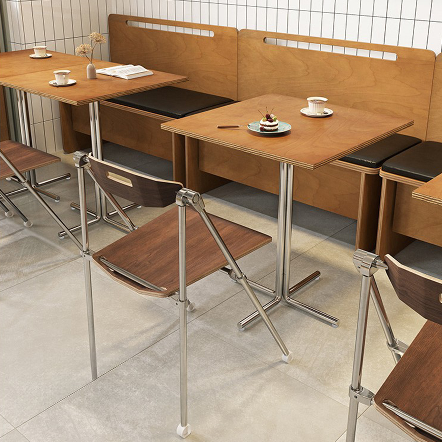 现代简约桌椅组合商用西餐厅咖啡厅奶茶店商用海洋板餐桌方桌圆桌