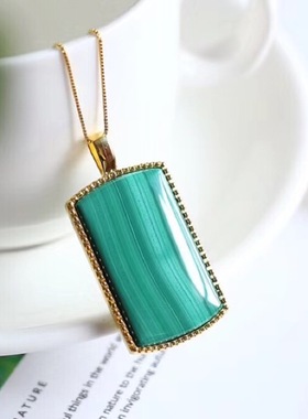 太太的珠宝 天然孔雀石吊坠 S925银镀厚金 温柔淑雅款  工艺精湛