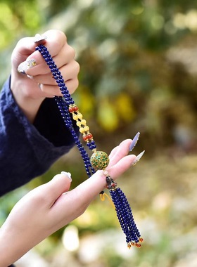 南红毛衣链925银珐琅彩云母石