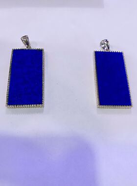 珠宝青金石925银长方形无事牌