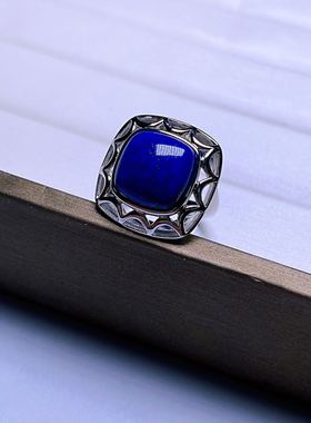 珠宝天然老矿料青金石925银戒指