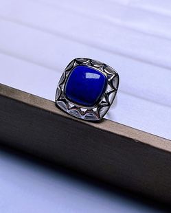 太太的珠宝 天然老矿料方形款青金石戒指超经典的款工艺925银