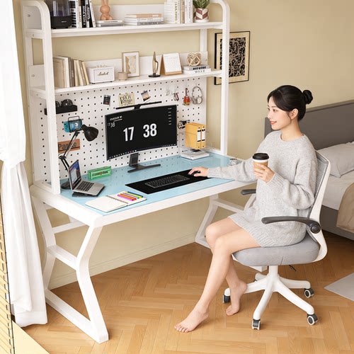 简约洞洞板书架一体电脑桌卧室学生学习桌写字桌家用台式桌办公桌