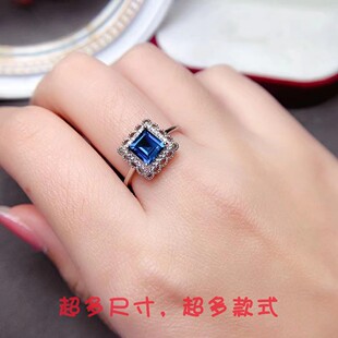 S925纯银戒指空托方形6*6mm公主方直角方女戒空托镶嵌天然托帕石