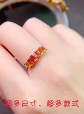 S925纯银戒指空托方形3*4mm5粒排戒戒托简约轻奢款黄色蓝宝石戒指