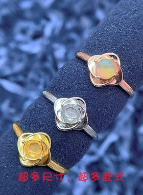 银镀金层次感立体玫瑰花戒指欧泊