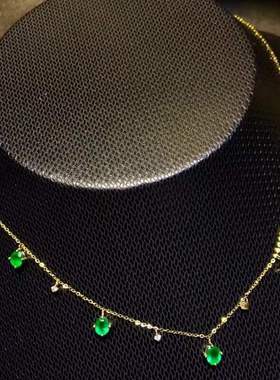 天然祖母绿项链锁骨链气质欧美风