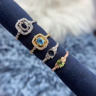 S925纯银戒指空托椭圆形4*5mm精致百搭精工戒托水晶翡翠宝石底托