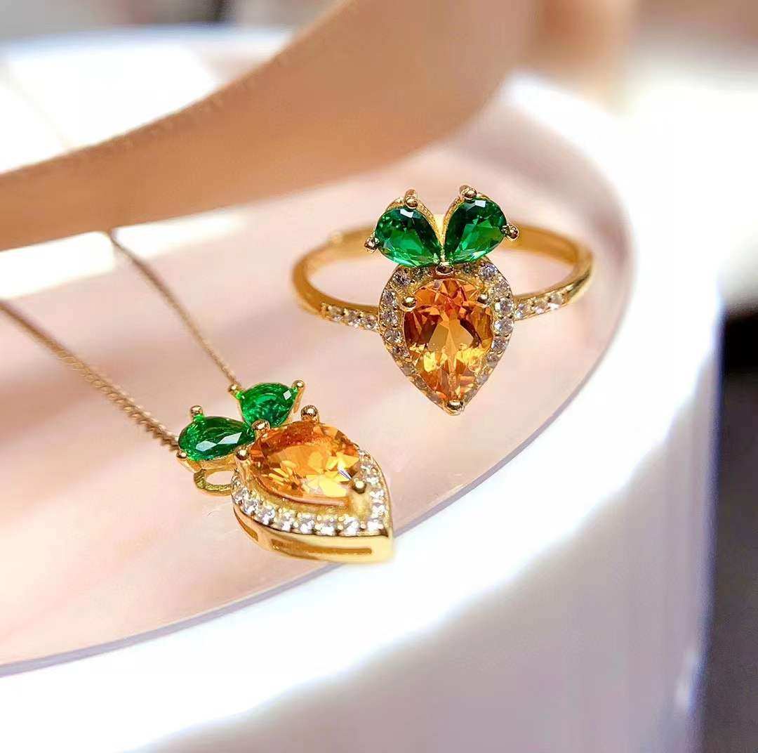 网红爆款天然黄水晶锁骨链套装