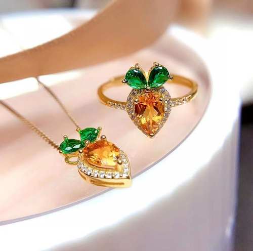 网红爆款天然黄水晶锁骨链套装