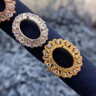 S925纯银戒指空托椭圆形10*14mm钻石闪亮高级华丽托帕石橄榄石银