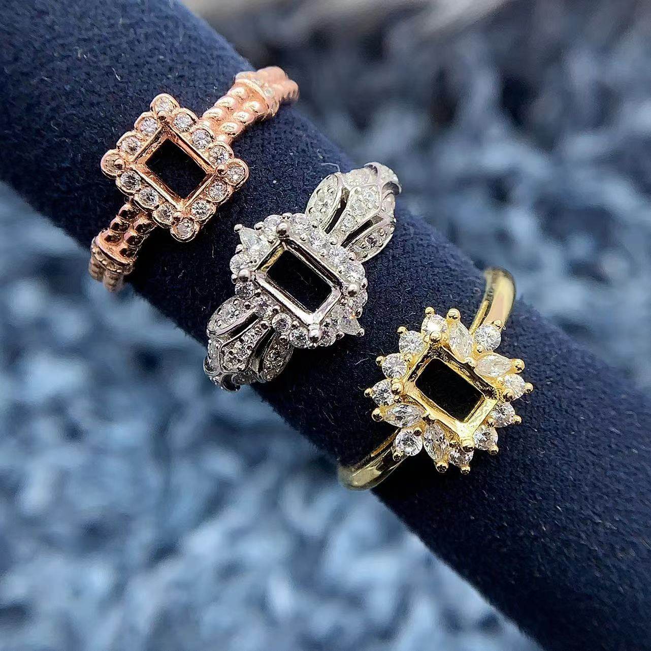 S925银戒指空托精致轻奢高级百搭