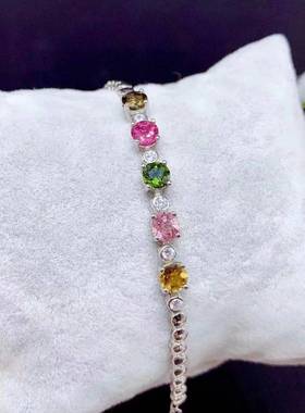 diy纯银莫桑圆形碧玺手链