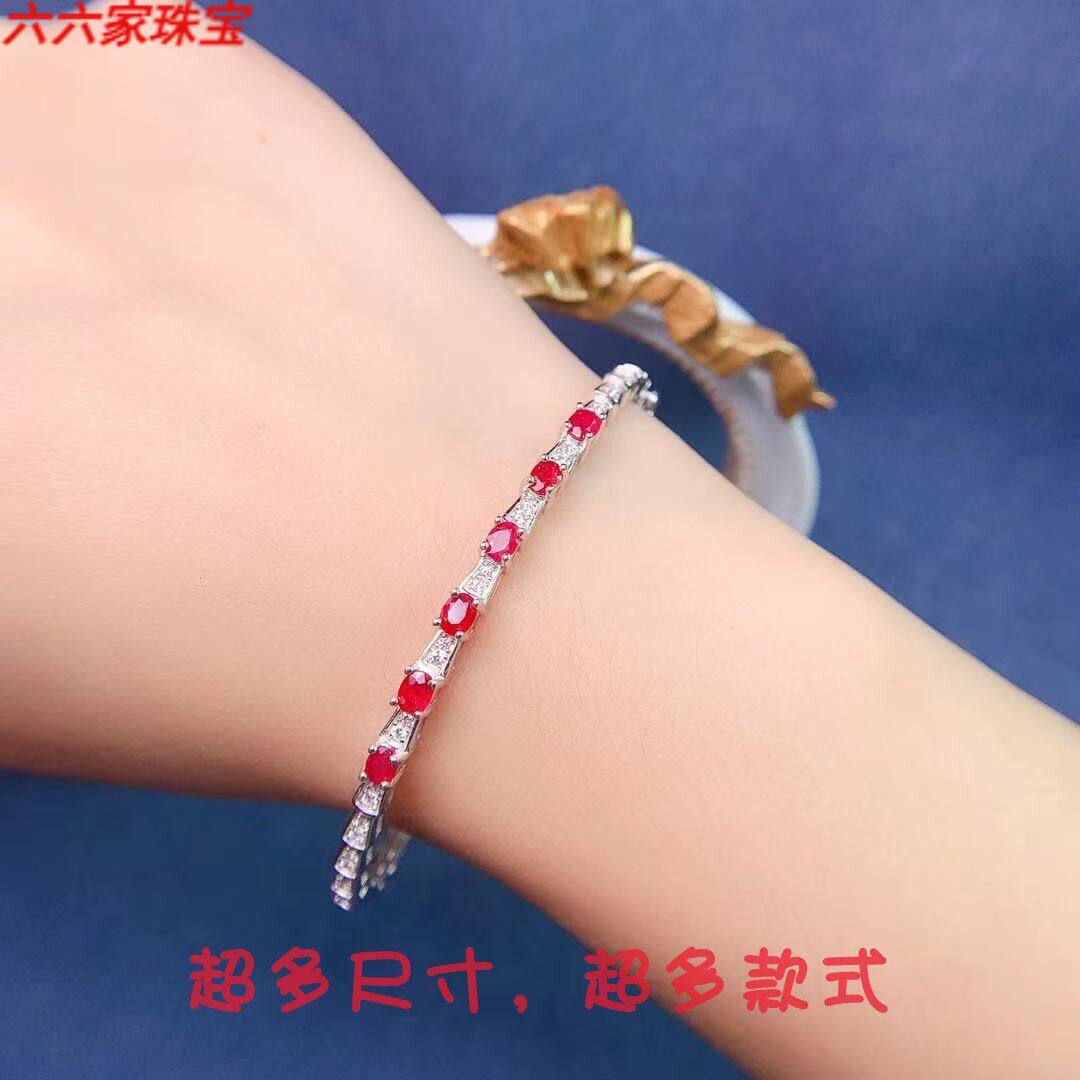 椭圆形红宝石玫瑰金色纯银手镯